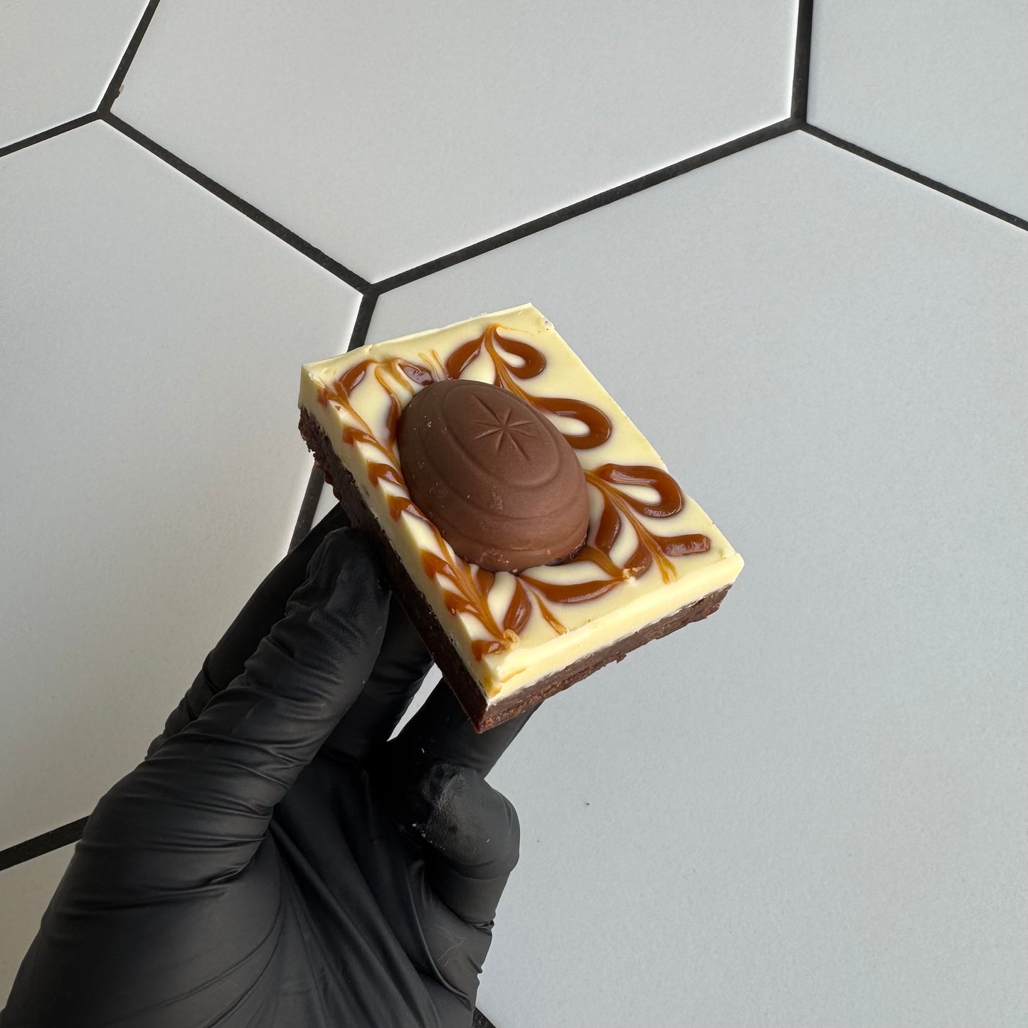 White Chocolate and Caramel Egg Brownie